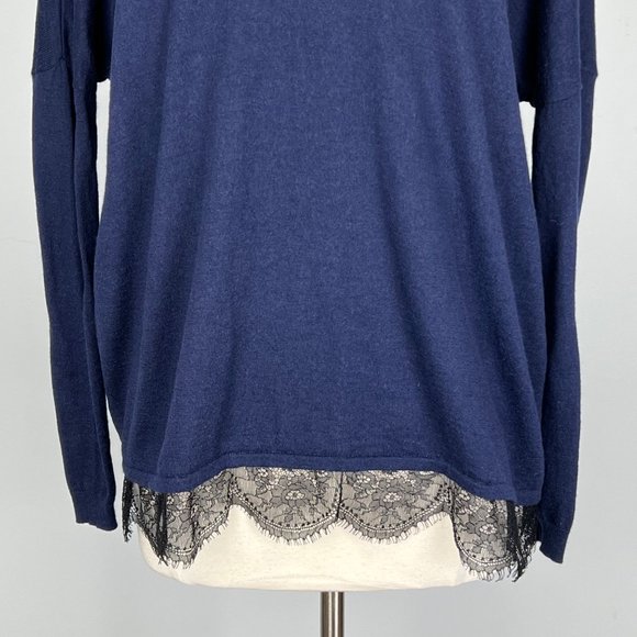 Joie Yael Womens Blue Lace Hem Sweater Cashmere Relaxed Scoop Back size Small - Picture 5 of 15
